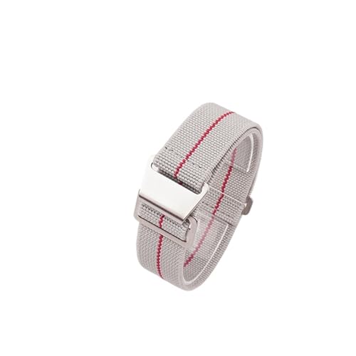 Bracelet montre élastique 20mm tissu gris rouge style militaire années 60 boucle noire