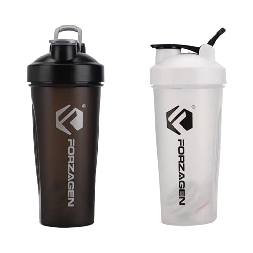 Forzagen Shaker Bottle 20 oz - Protein Shaker Bottle for Pre & Post workout drinks - Classic Protein Mixer Shaker Bottle (Black & White, 2 Pack)