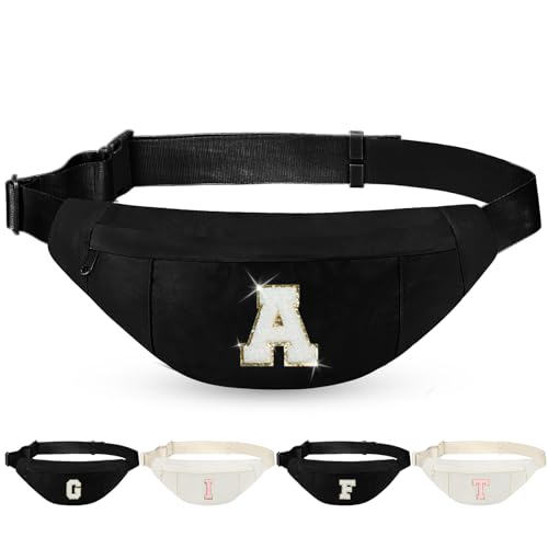 Image of Birthday Gifts for Women Men,Personalized Fanny Pack Crossbody Bag Waist Pack with Initial Letter Patch,Christmas Gifts Cute Trendy Stuff for Daughter Sister Her,Black A