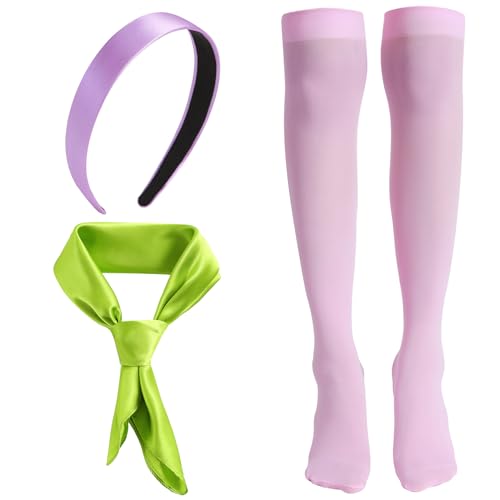 Women Costume Accessories Purple Headband Green Scarf with High Socks Party Dress up for Daphne
