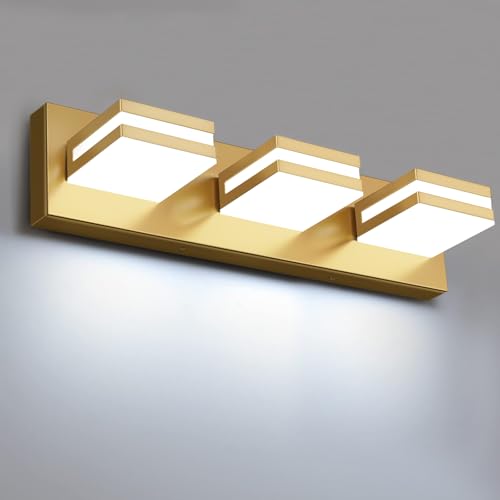 Image of IZORRO LED Modern Bathroom Lights Fixtures(3-Light,Dimmable,360Rotate),Brushed Glod Acrylic Wall Lighting,Vanity Lights for Bathroom Over Mirror - 6000k 16In (No Assembly Required)
