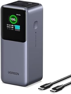 UGREEN Nexode Power Bank 20000mAh 130W Portable Charger 72Wh PD Fast Charging 3-Port USB C Battery Pack with TFT Smart Display for MacBook/iPad/iPhone 17/16/Samsung S24 and More