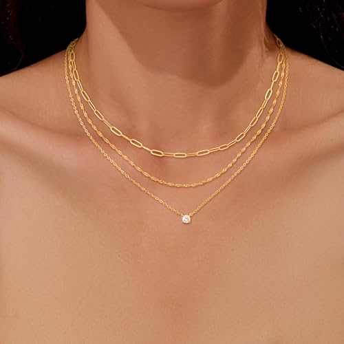 CHESKY Layered Gold Necklaces for Women, Dainty 14K Real Gold/Silver Plated Chain Necklace Diamond CZ Pendant Necklace for Women Adjustable Layering Choker Necklace Gold jewelry for Women Gifts2