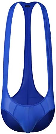Mmnote Men Sexy Strap One-Piece Bodysuit Singlet Pouch-Short Underwear Water Wear Thong (X-Blue, Small)
