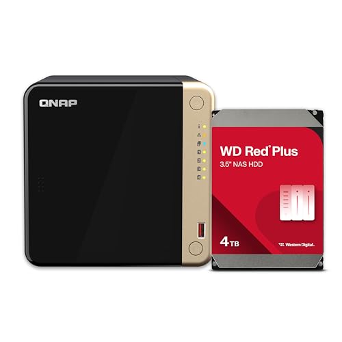Image of QNAP TS-464-8G-44WD-US 4 Bay High-Performance Desktop NAS with 12TB Storage Capacity, Preconfigured RAID 5 WD Red Plus HDD Bundle