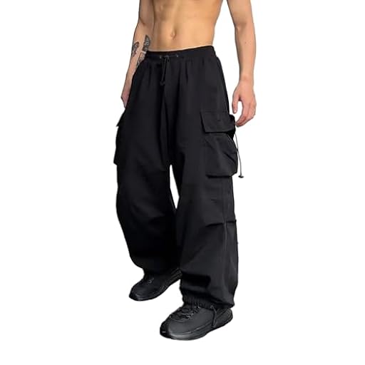 WZNKXFC Pantalones Cargo Holgados para Hombre, Modernos Pantalones de paracaídas Casuales, Pantalones harén Holgados con Bolsillos Y2K Color Black Size X-Large | Ya disponible en tu tienda friki favorita! En mundofriki.es!