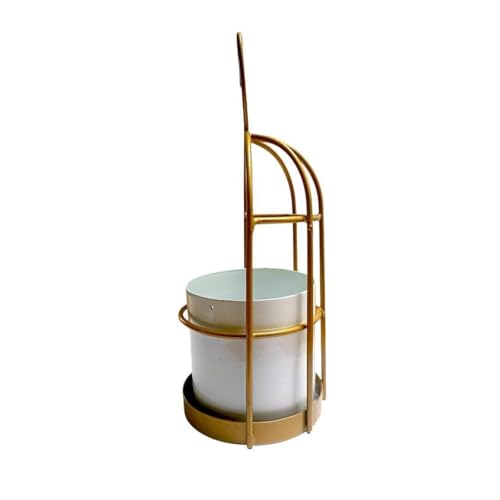 Image of Bird cage-Inspired Metal Hanging Planter with Leakproof Pot, Gold Cage Design, 23 cm Height, Space-Saving Indoor Outdoor Plant Holder (White-Pack -2)