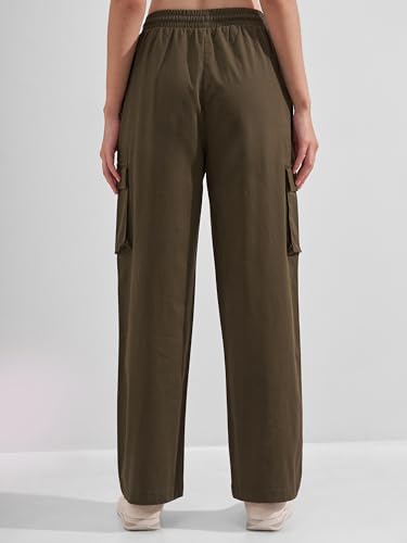 Image of Tokyo Talkies Pure Cotton Straight Wide Leg Cargo Pants |Relaxed Fit Utility Trousers