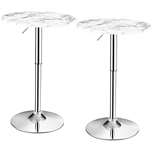 Image of Giantex Round Pub Table Height Adjustable, 360 Swivel Cocktail Pub Table with Sliver Leg and Base for Home, Bar Table (White)