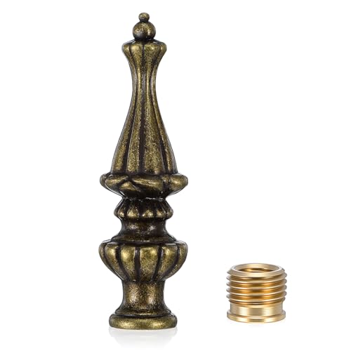 Vintage Brass Lamp Finial Cap Antique Solid Bronze Decorative Cap Knob for Table Floor Lamps Lamp Shade Dual-Thread Screw 1/4-27 and 1/8 IP Thread Size (1 Pack)