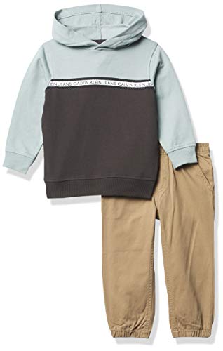 Calvin Klein Boys' 2 Pieces Pullover Pants Set, Blue/Gray, 5