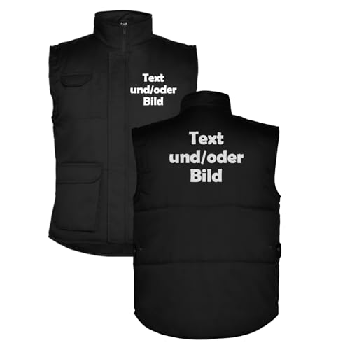 Personalisierte Weste mit Logo - Arbeitsweste mit Ihr Wunschtext und/oder Bild auf Vorne- und Rückseite L35 - Schwarz - L