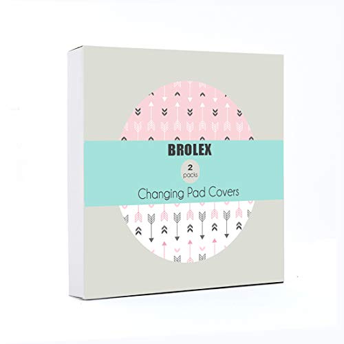 Image of Stretchy Changing Pad Covers BROLEX 2 Pack Jersey Knit Changing Table Covers for Girls Boys,Pink & White Arrow
