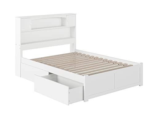Afi Newport Full Platform Bed With Flat Panel Footboard And Turbo Charger With Urban Bed Drawers In White #TOP5