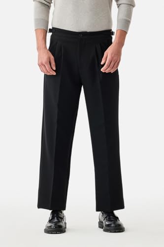 Image of SNITCH Men Casual Trousers | Relaxed Fit with Turned-Up Cuffs & Solid Pattern | Cotton Blend Fabric with Medium Stretch for Summer & Everyday Wear