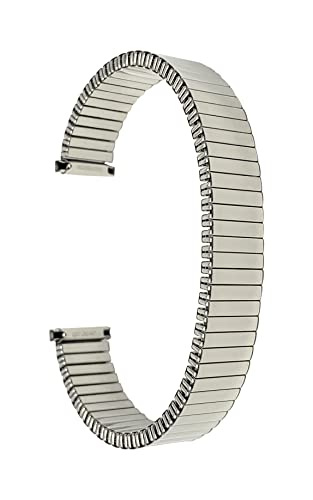 Bandini Silver Tone Womens 12mm Stainless Steel Stretch Metal Replacement Expansion Watch Band, Ladies Metal Stretch Strap - Compatible with Traditional and Smart Watches