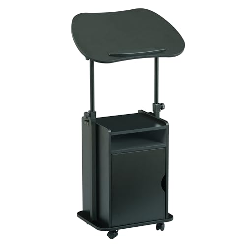 Image of Techni Mobili Adjustable Laptop Cart with Storage, Rolling Mobile Workstation Desk with Cabinet, Shelf & Locking Wheels. Height Adjustable Sit to Stand for Home Office, Bedside, or Classroom (Black)