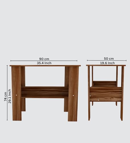 Image of Modern Compact Study Desk with Storage Shelf, Walnut Brown Wood Finish, Space-Saving Home Office Table, 90x50x74 cm