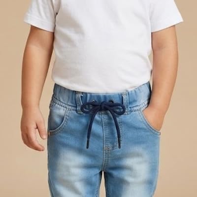 Image of A.T.U.N. (ALL THINGS UBER NICE) Boys Premium Cotton Jogger Jeans with Elastic Waist & Adjustable Drawstring | Soft Washed Denim Look Comfortable Bottom Wear for Kids