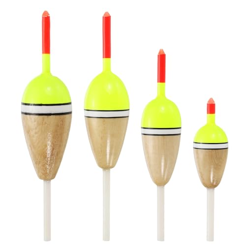 PATIKIL Fishing Floats Rigs 4 Sizes, 4 Pack 4 Shape Fishing Bobbers Stick Slip Bobbers Fishing Accessories with Buoyant Balsa Wood Body for Crappie Freshwater Fishing Tackle, Red/Yellow