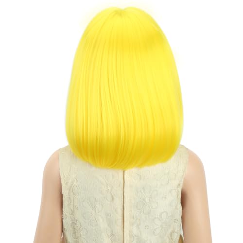 Image of PATTNIUM Kids Yellow Wig Child Yellow Bob Wig for Girls Colored Wigs Cosplay Party Synthetic Rose Net Daily Wear Wigs