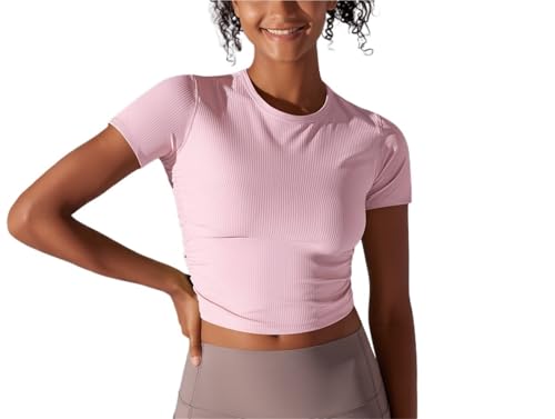 T-shirt de yoga sans couture haut de gamme avec maille côtelée unie