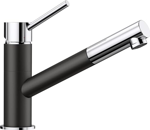 BLANCO KANO-S | Küchenarmatur in silgranitschwarz/chrom | Hochdruck | Mit herausziehbarem Schlauch | Rückflussverhinderer | Keramik Kartusche | Wasserqualität & wassersparend | [5,5x24,6x19,1 cm]