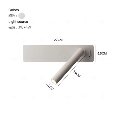 Lampe de lecture murale LED blanche scandinave avec interrupteur pour chambre