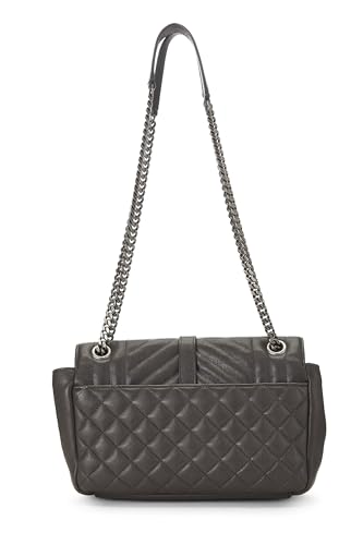 Pre-Loved Grey Quilted Leather Envelope Flap Shoulder Bag Small, Grey4