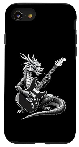 エレキギターを弾くドラゴン ファンタジー 動物 音楽 恋人 スマホケース iPhone SE (2020) / 7 / 8 用
