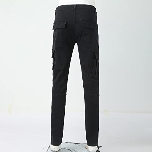 Men's Casual Jeans Front Button Zip Washed Old Tapered Pants Casual Slim Fit Street Denim Pants with Pocket Plus Size3