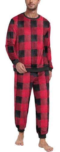 PrinStory Men's Pajamas Set - Winter Coral Fleece Long Sleeve Tops and Bottoms,Soft Plush Warm Loungewear With Pockets S-2XL4