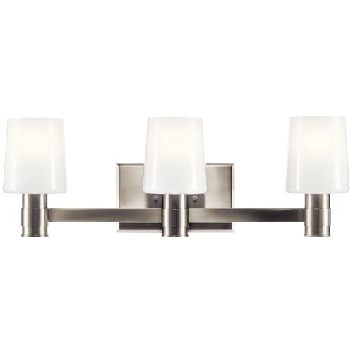 Image of Kichler Adani 3-Light Vanity Light Fixture, Modern Bathroom Vanity Light with Opal Glass in Brushed Nickel for Bathroom or Powder Room Wall Mount (8.25 inch x 24 inch), 55176NI