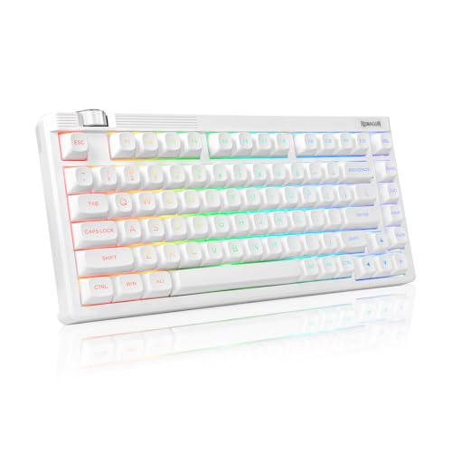 Redragon ���C�����X �Q�[�~���O�L�[�{�[�h 75% �e���L�[���X �p��z�� ���J�j�J�� �⎲ �X�s�[�h���j�A BT/2.4GHz/USB-C�L�� �K�X�P�b�g �z�b�g�X���b�v�Ή� �m�u���� �S�L�[���������Ή� RGB�o�b�N���C�g PBT�L�[�L���b�v 