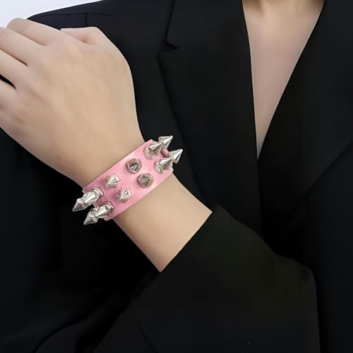 Spike Studded Punk Bracelet for Women Men Punk Biker Wide Strap Leather Bracelet Gothic Leather Spike Cuff with Spikes Adjustable2