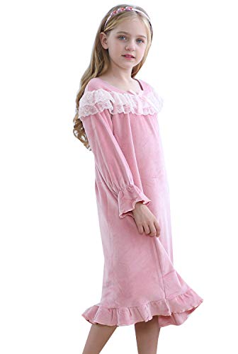 Image of Girls Princess Nightgown,Winter Long Sleeve Flannel Nightdress Pajamas Dress Kids 3-12 Years