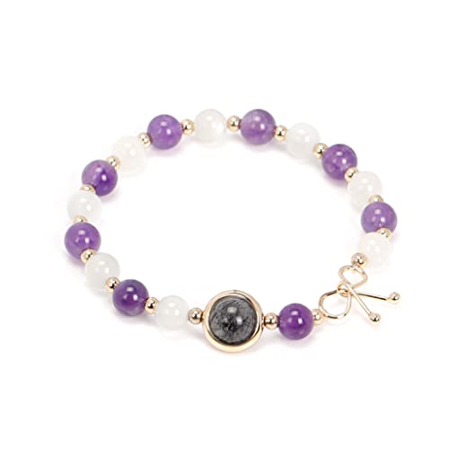 ZYuan Healthyvibe Mondstein-Amethyst-Armband, Amethyst-Armbänder für Frauen, natürliches Amethyst-Armband, heilendes Chakra-Armband, stilvolles reines Amethyst-Schlankheits-Armband Cover