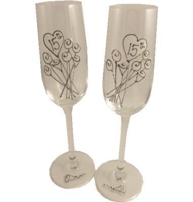 Copas de champán de cristal Dreamair para celebrar un 15 aniversario de boda único 1