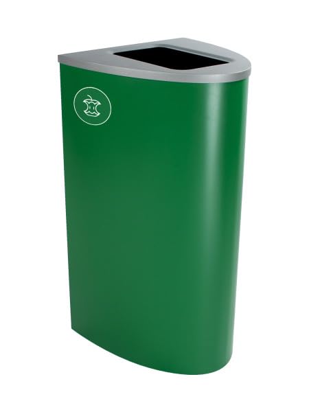 Sturdy Essentials Ellipse 22 Gallon Spectrum Powder Coated Steel Recylcing Bin Used for Commercial Spaces, Offices, Hotels, Apartments (Green, Full Opening - Organic Waste)