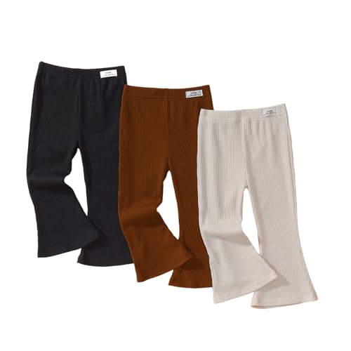 IZYJOY Kids Baby Girl Ribbed Knit Bell Bottoms Solid Color Flared Pants Toddler Elastic Waist Ruffle Leggings Fall Clothes