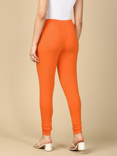 Image of Lux Cozi PYNK Solid Premium Cotton Lycra Churidar Leggings for Women | Regular Fit Elastic Waist Full Length Women Leggings | Free Size