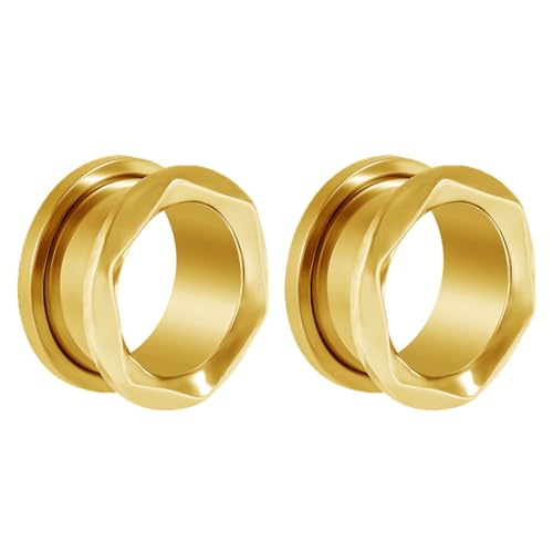 Niaspi ステンレススチール トンネル プラグ ゲージ レディース メンズ ミニマリスト ツイスト フープ イヤートンネル プラグ エキスパンダー ゲージ ストレッチャー ボディピアス ジュエリー スクリューバック 6-25mm (ゴールド、14mm=