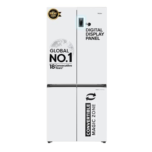 Image of Haier 520 L 3 Star Lumiere Frost Free Triple Inverter French Door Side by Side Refrigerator (HRB-600PW, Pearl White, Magic Convertible Zone, Vogue Colourful Steel, Deo Fresh Technology, 2026 Model)