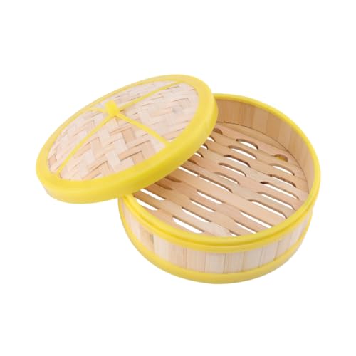 CIYODO 1 Juego de bambú Buque de vapor vaporera cestas de vapor para cocinar comida al vapor albóndigas moño de verduras cesta de vapor con tapa el plastico