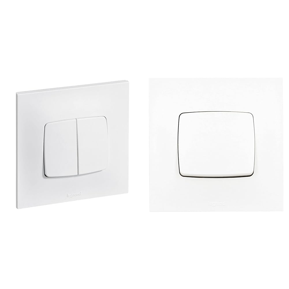 LEGRAND - Interrupteur Double ou Va-et-vient Neptune 10A - Commande d'Éclairage Monobloc & Interrupteur Poussoir Neptune 6A - Commande d'Éclairage Monobloc - Prêt à Installer