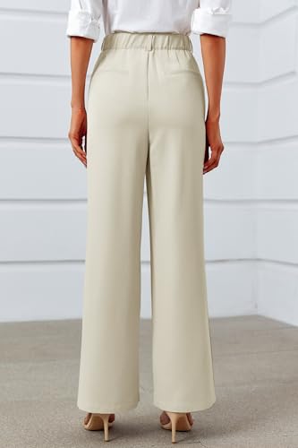 Cicy Bell Womens Side Split Dress Pants Elastic High Waisted Wide Leg Business Casual Trousers with Pockets Beige3