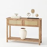 RBFGYIOP Tavolo consolle slim boho in rattan e legno - 2 cassetti, ripiano aperto - Mobile salvaspazio per ingresso, soggiorno, corridoio o dietro divano - Design moderno - Colore: brown