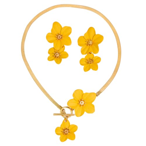 XFSRG Parure Bijoux Pendentif Fleurs pour Femme Collier et Boucles d’Oreilles Fleurs 3D Alliage...