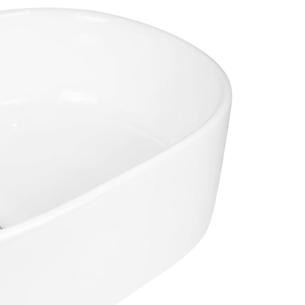Lavabo Da Appoggio Ceramica Bianco Ovale Arredo Bagno Lavandino 56x35x14 Cm (LUCIDO)