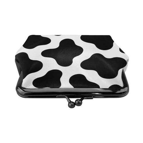 Pu Leather Buckle Coin Purse Black Cow Print Girls Kiss-Lock Change Purse Wallets2